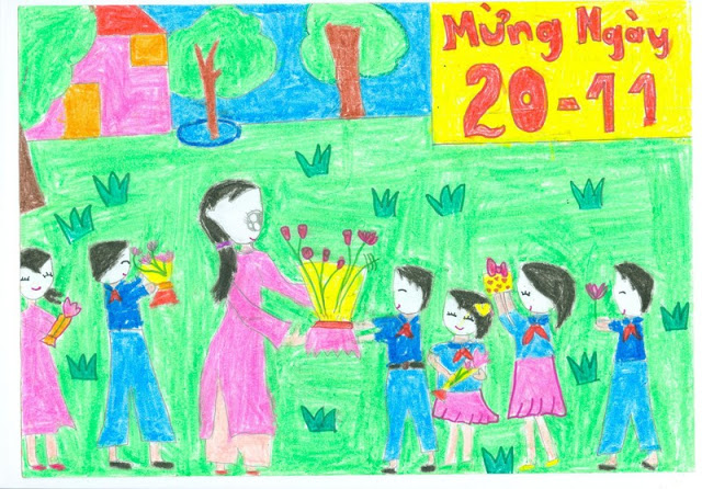 Bộ sưu tập tranh vẽ cô giáo và học sinh, tranh vẽ kỷ niệm 20/11 40